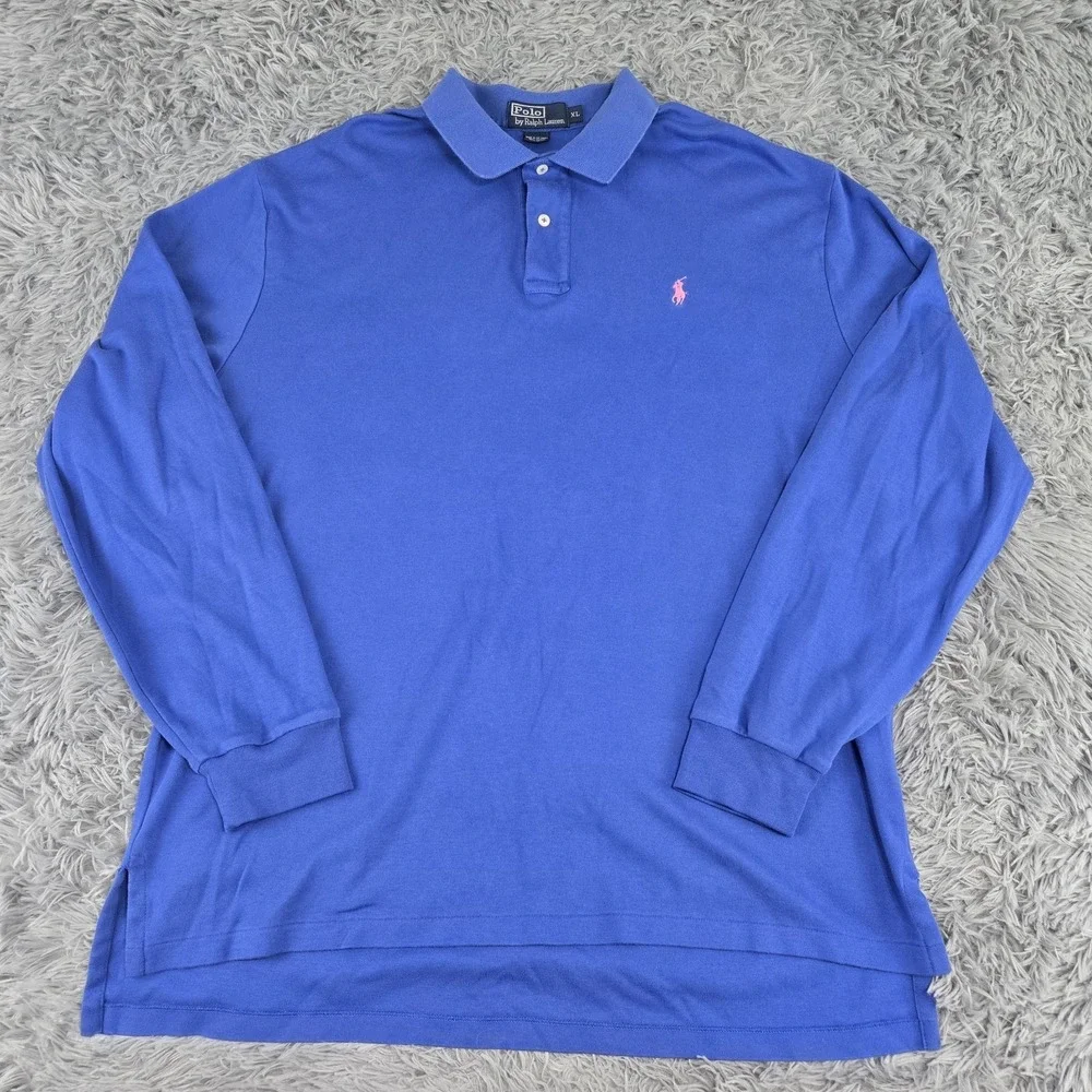 Polo Ralph Lauren‎ Mens XL Blue Long Sleeve Cotton Rugby Preppy Polo